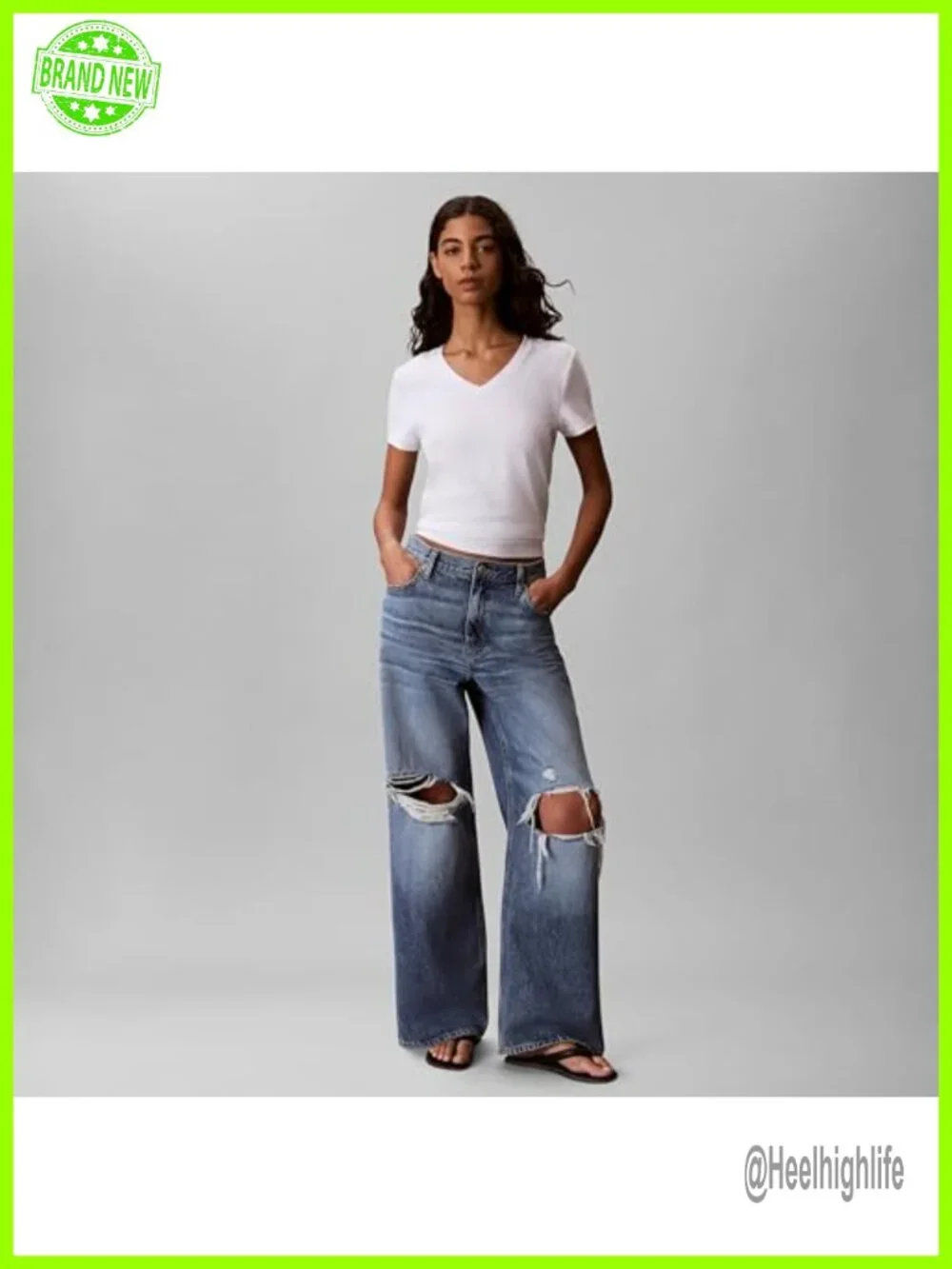Calvin Klein V-Neck Short Sleeve Tee for Women - Cotton Elastane Slim Fit